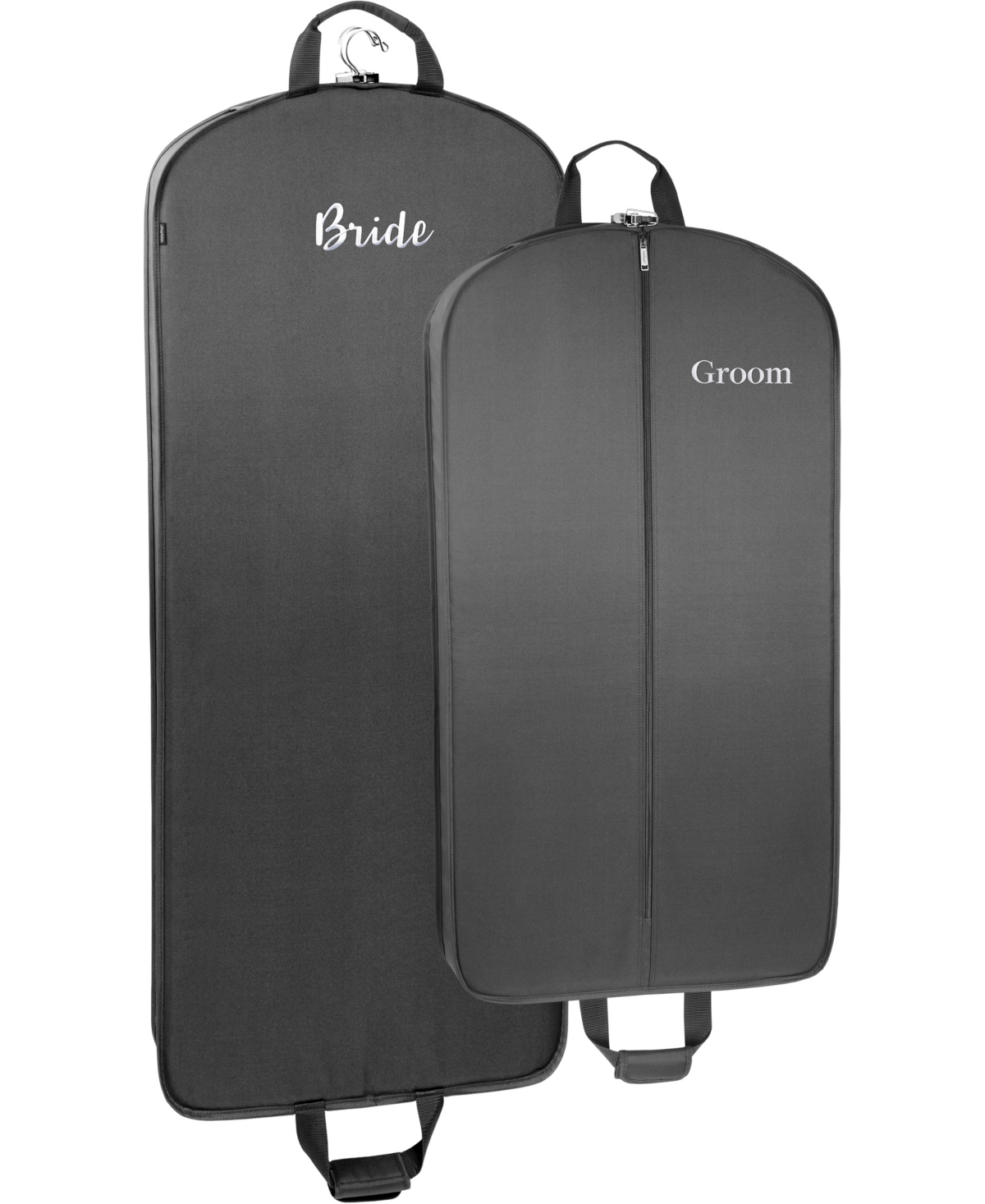 Wallybags 60" Deluxe Travel Garment Bag With Bride Embroidery And 40" Deluxe Travel Garment Bag With Groom Emb In Black - Bg