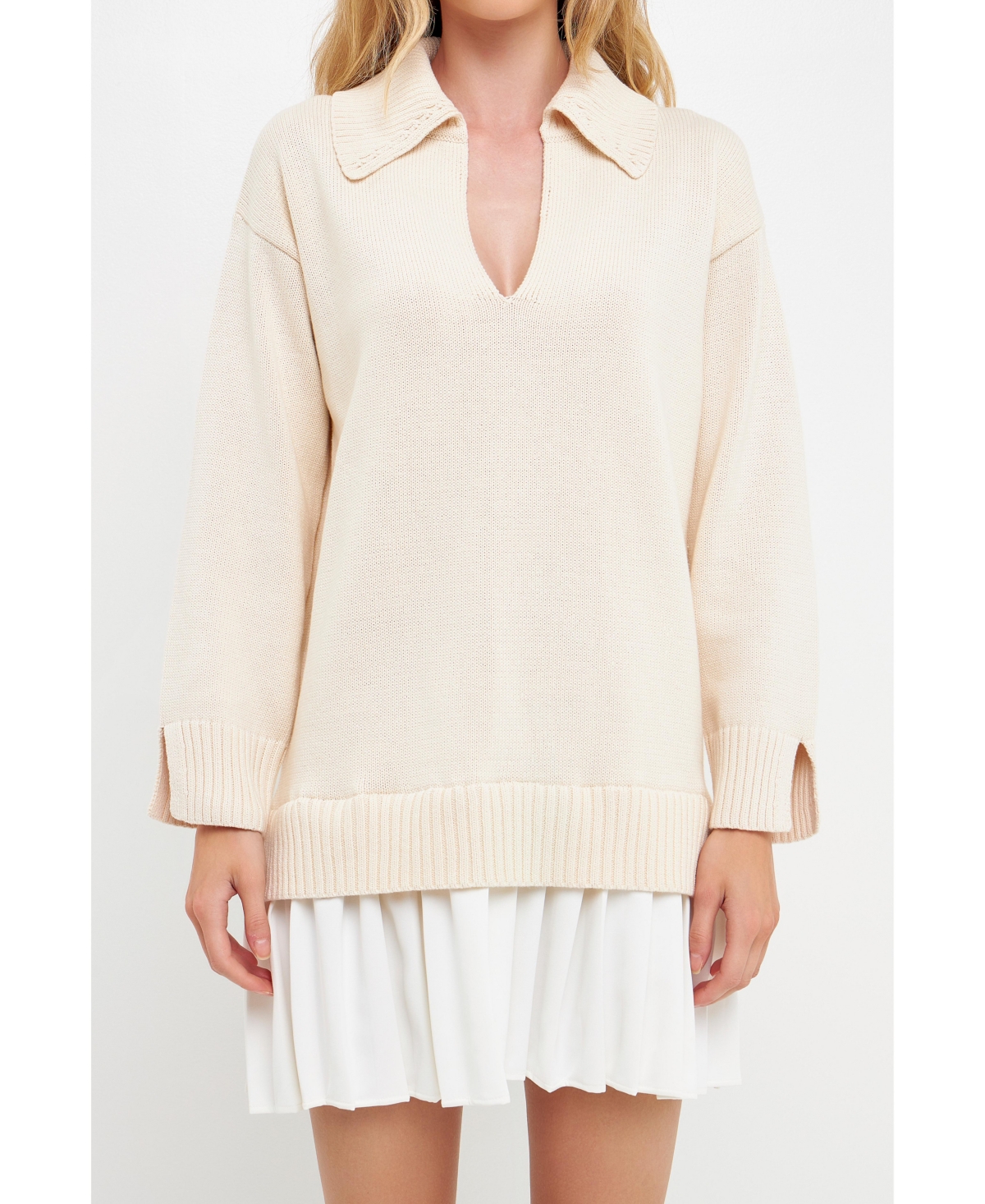 English Factory Women's Mixed Media Pleated Mini Dress