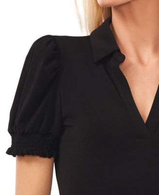 CeCe Women's Collared Split Neck Short Sleeve Knit Top - Macy's