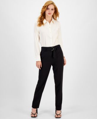 Bar III - Women's Satin Long-Sleeve Collared Blouse