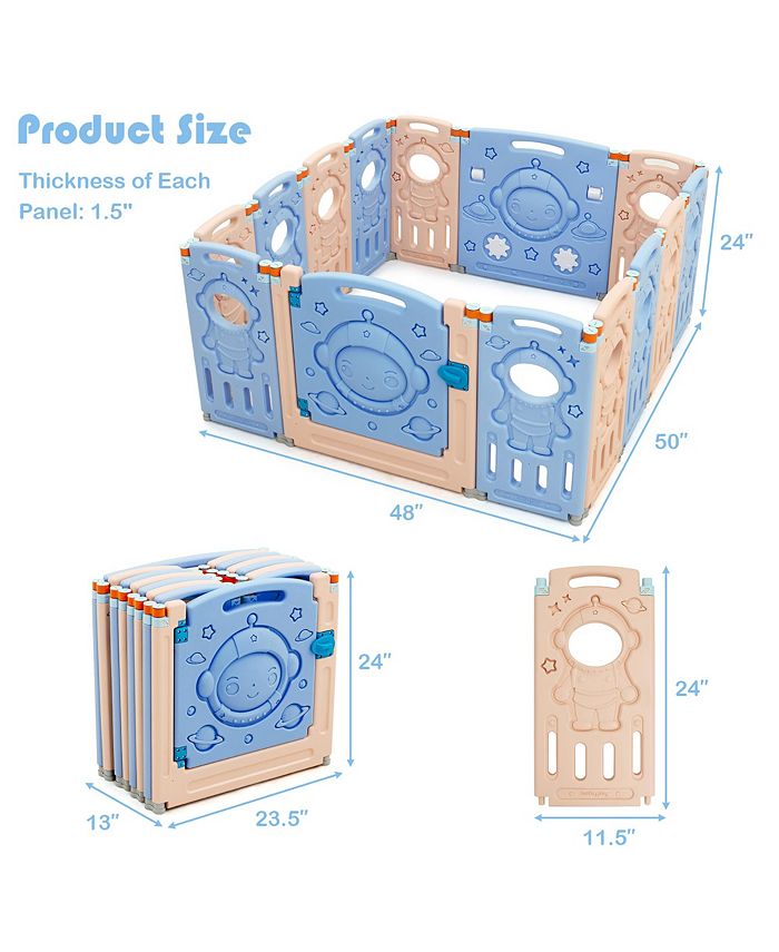 Costway 14-Panel Foldable Baby Playpen Kids Activity Center w/ Lockable ...