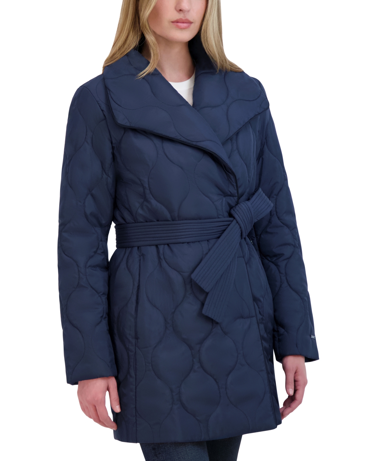 Tahari Women's Belted Asymmetrical Quilted Coat