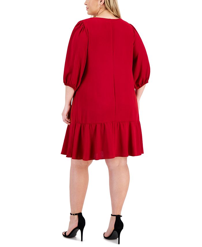 Connected Plus Size 3/4-Sleeve Ruffle-Hem Sheath Dress - Macy's