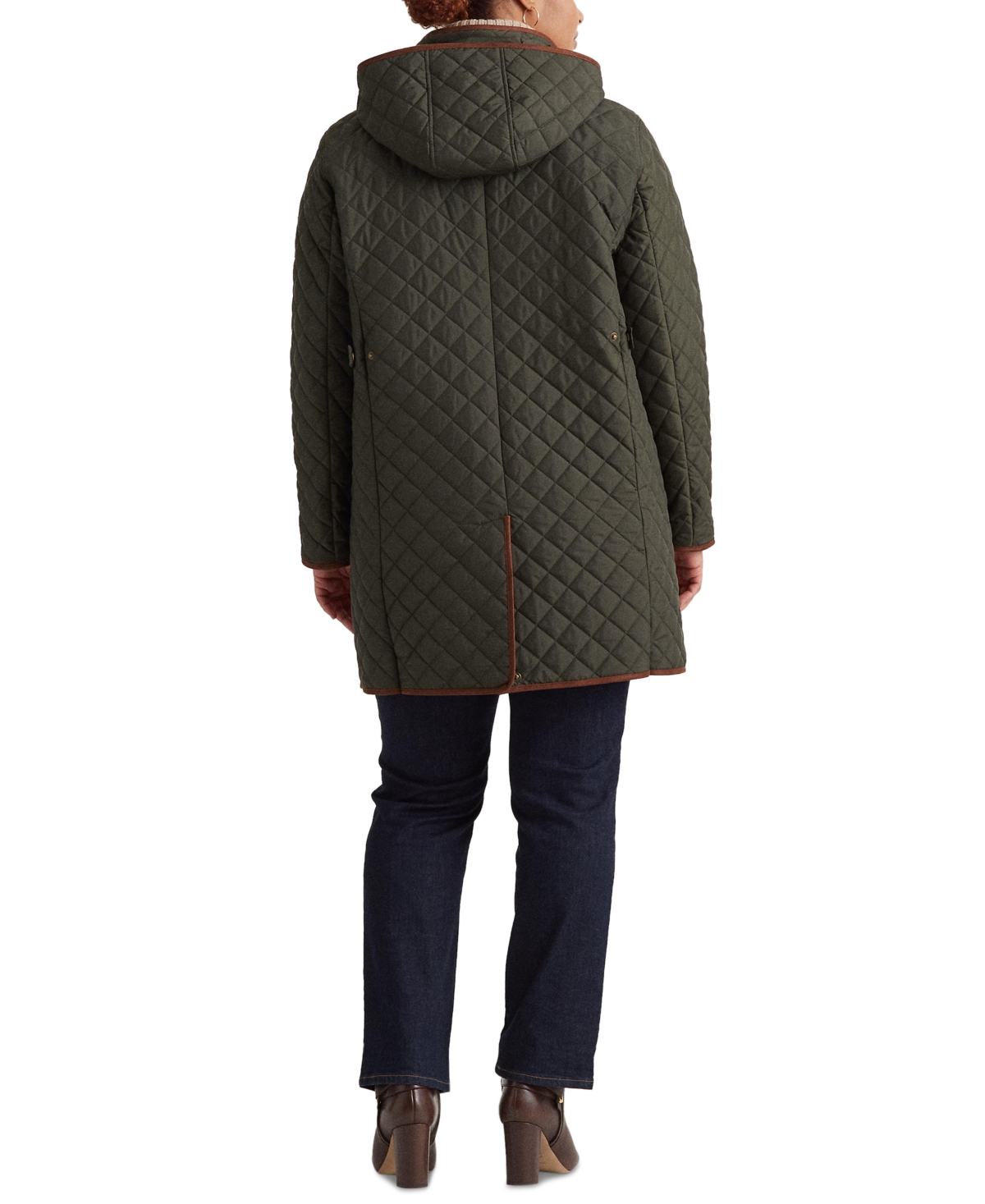 Lauren Ralph Lauren Plus Size Hooded Quilted Faux-Suede-Trim Coat