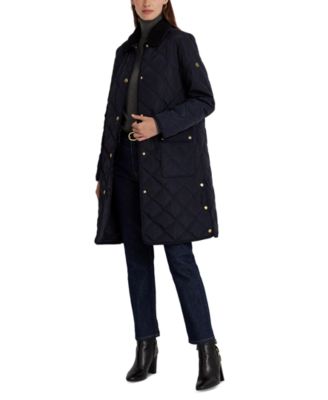コート LAUREN RALPH LAUREN Woman Coat Blue 200957610 001 Lauren Ralph Lauren Women's Faux-Fur-Collar Quilted Coat