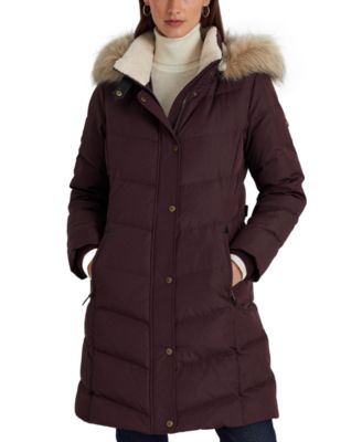 로렌 랄프로렌 Lauren Ralph Lauren Womens Faux-Fur-Trim Hooded Puffer Coat