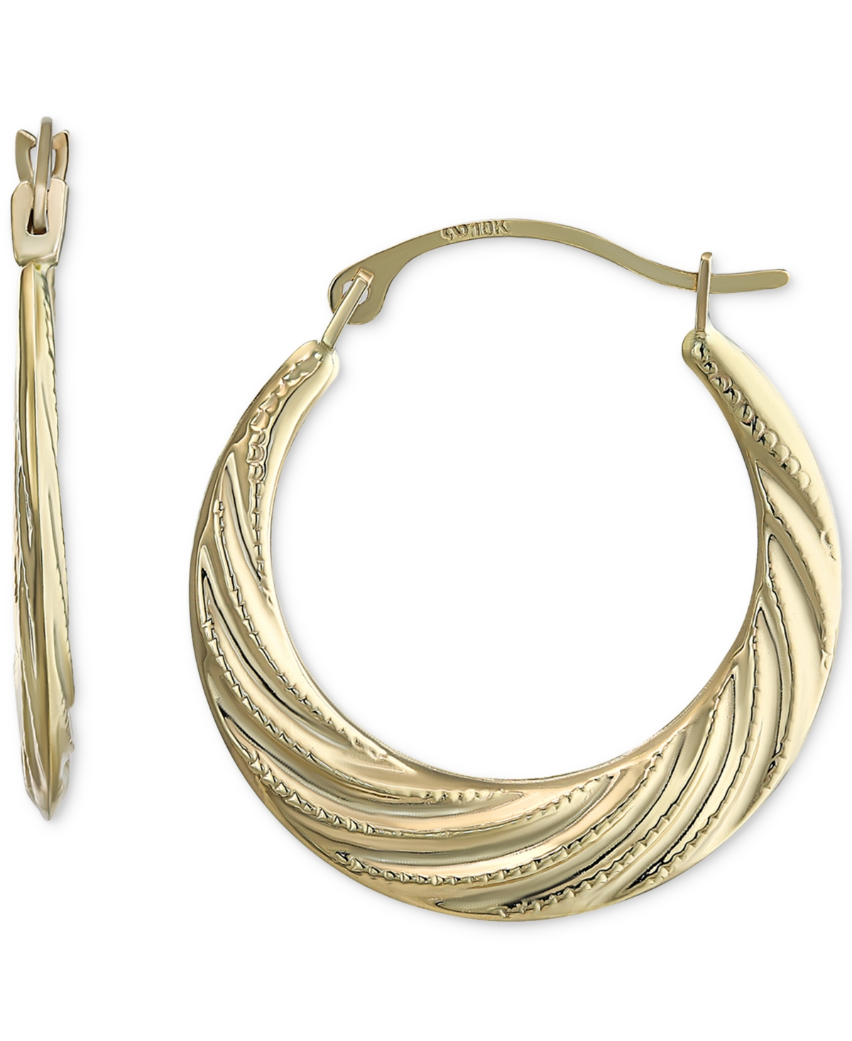 Macy's Swirl Texture Tapered Small Hoop Earrings In 10k Gold, 3/4"