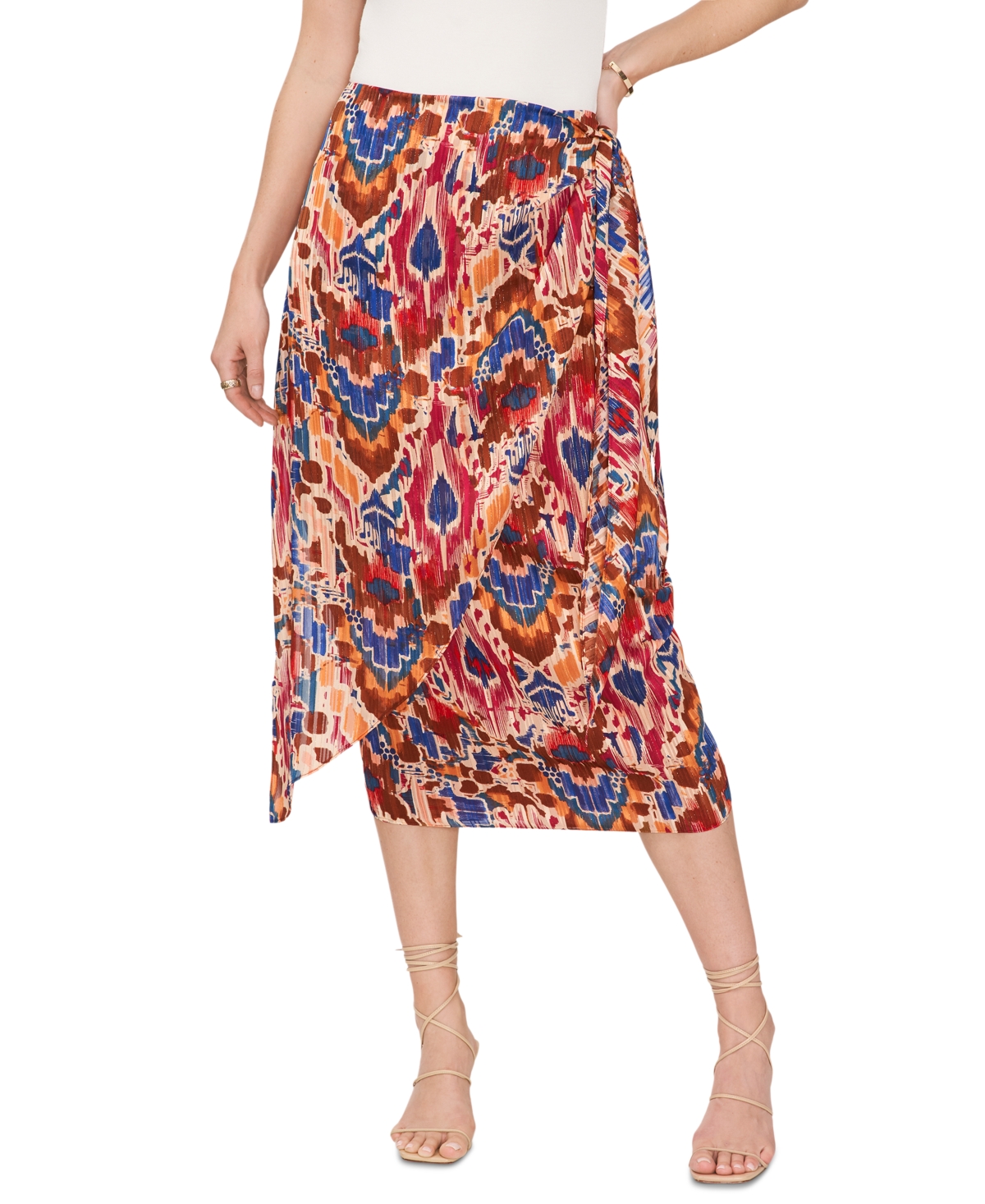 Vince Camuto Women's Printed Front-tie Midi Skirt In Chili Oil