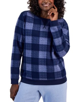 Karen Scott - Autumn Check Fleece Crewneck Top