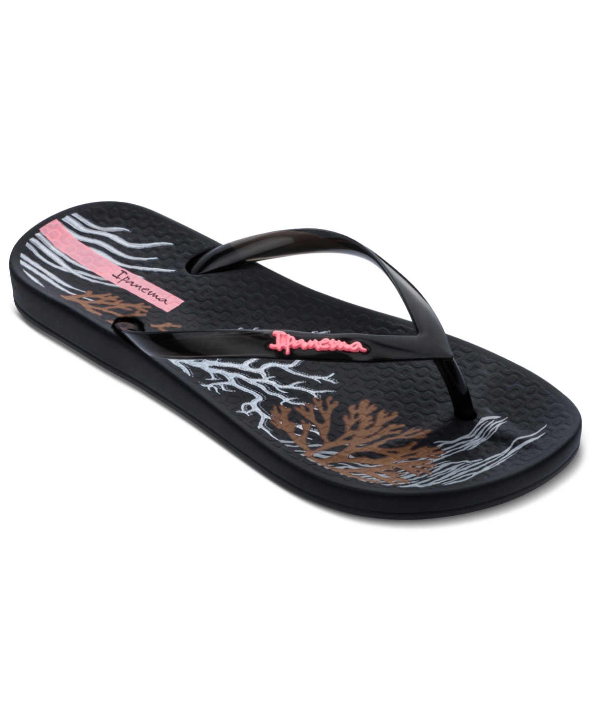 Ana Glossy Slip-On Printed Flip Flop Sandals - Black