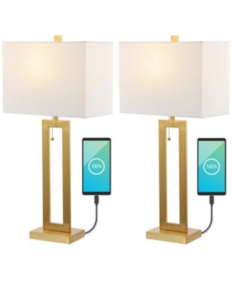 Sabrina 28.5" Vintage-inspired Industrial Iron LED Table Lamp with Pull-Chain and USB Charging Port, Set of 2