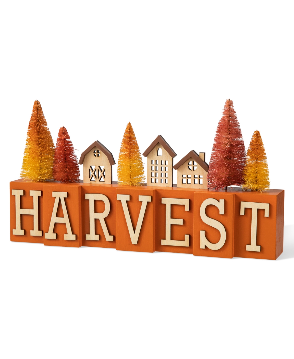 Glitzhome 14" L Harvest Wooden House/brush Trees Table Decor In Multi