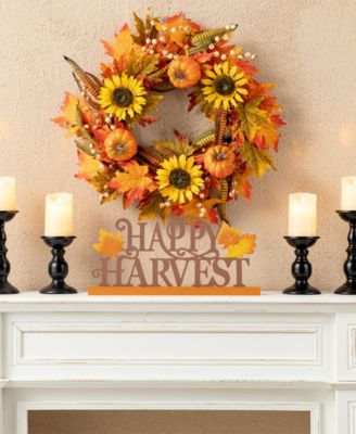 18" L Wood Metal Happy Harvest Table Decor