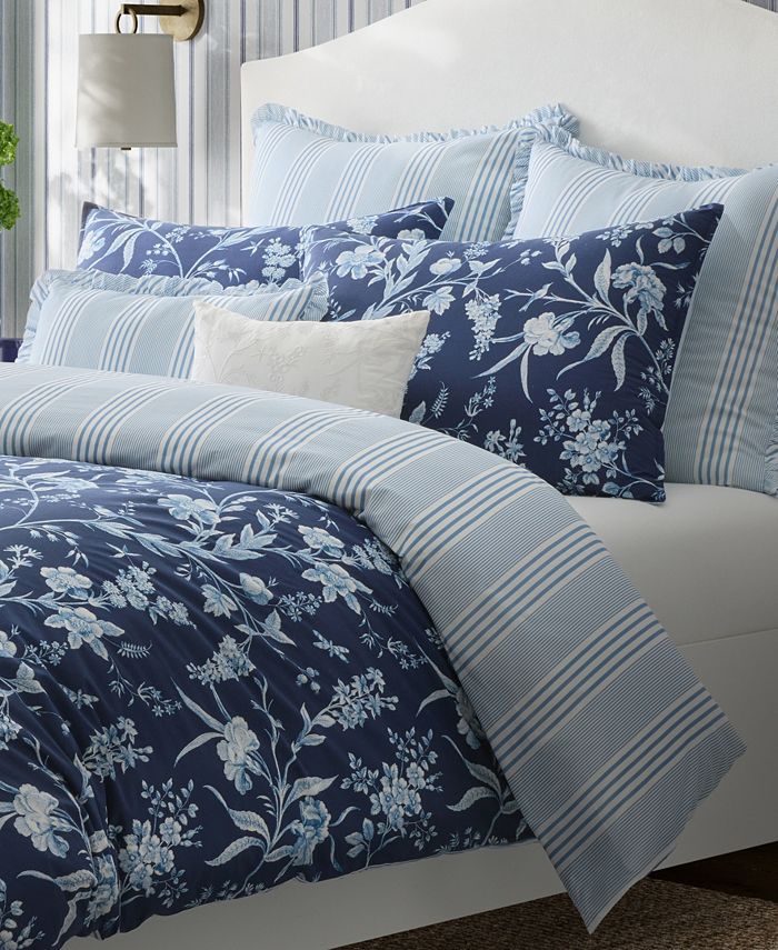 Laura Ashley Branch Toile Cotton Reversible 7 Piece Duvet Cover Set