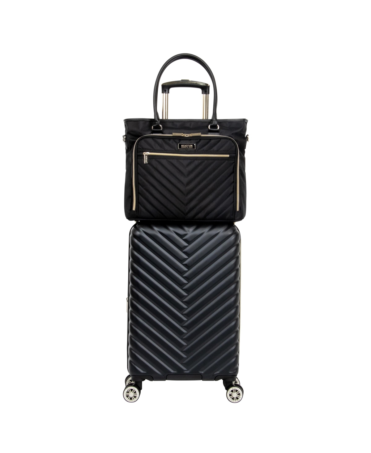 Shop Kenneth Cole Reaction Madison Square Hardside Chevron Expandable Luggage, 2-piece 20" Carry-on And Tote In Black