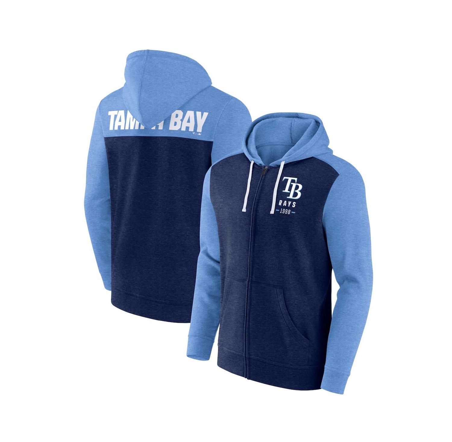 Men's Heathered Navy, Heathered Light Blue Tampa Bay Rays Blown Away Full-Zip Hoodie