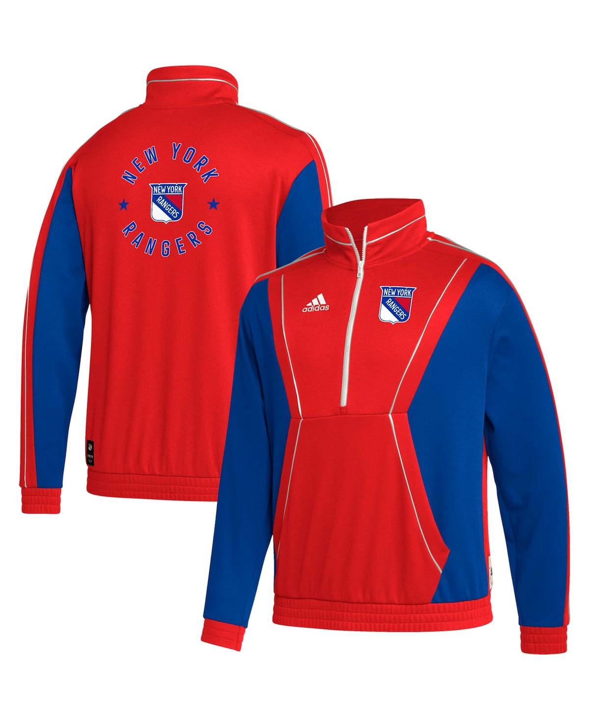 Shop Adidas Originals Men's Adidas Red New York Rangers Team Classics Half-zip Jacket