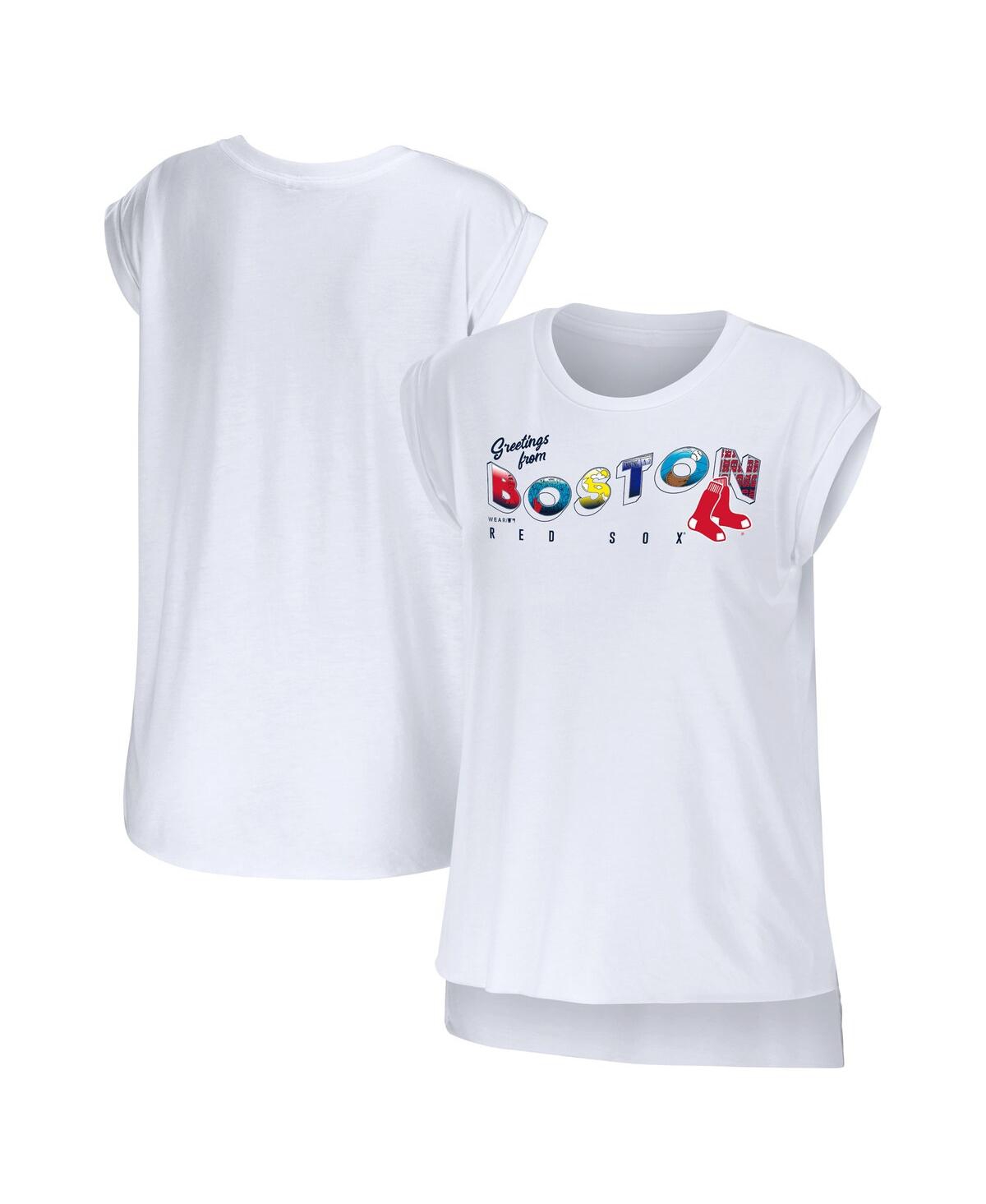 Shop Wear By Erin Andrews Women's  White Boston Red Sox Greetings From T-shirt