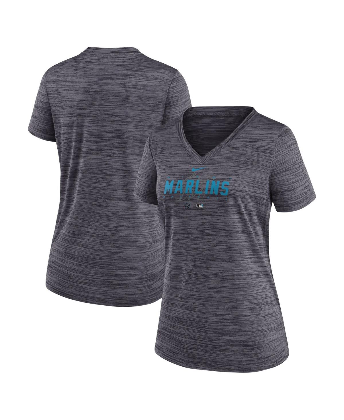 Women's NikeMiami Marlins Authentic Collection Velocity Practice Performance V-Neck T-shirt - Black