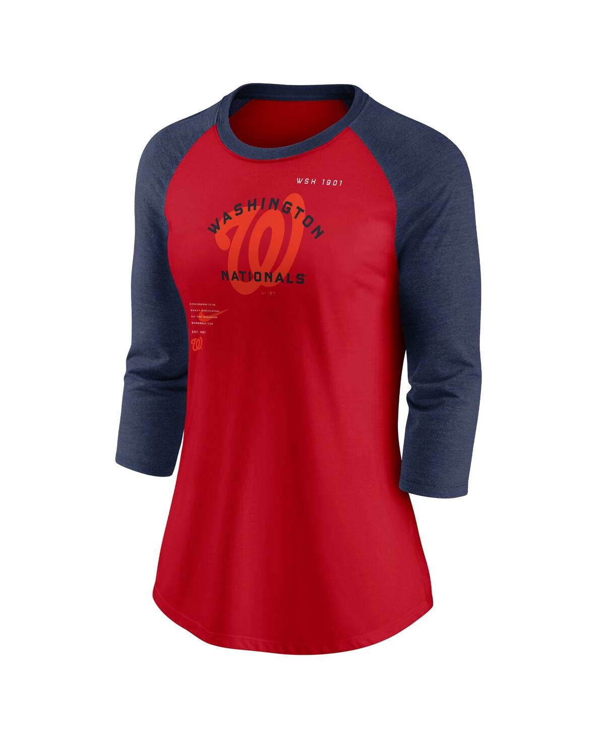 Nike Women's  Red, Navy Washington Nationals Next Up Tri-blend Raglan 3/4-sleeve T-shirt In Red,navy