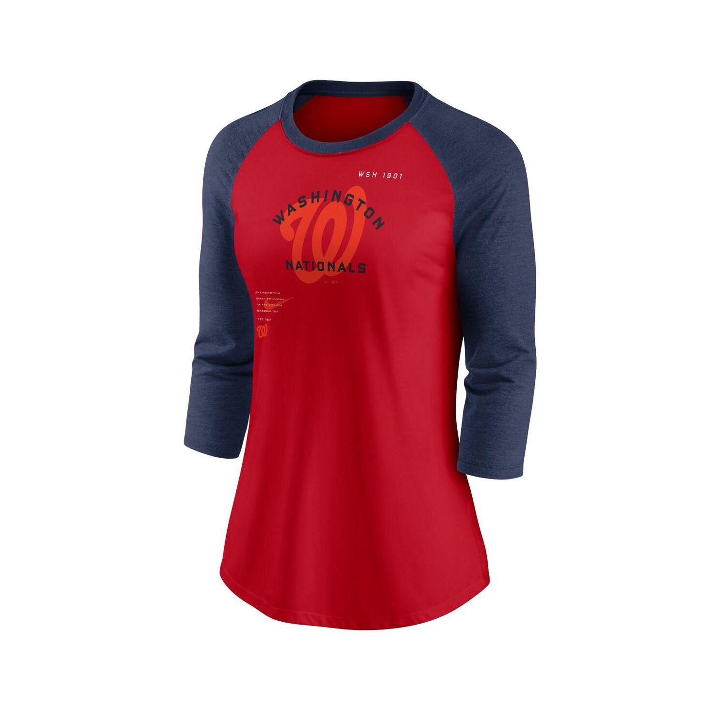 Women's Red, Navy Washington Nationals Next Up Tri-Blend Raglan 3/4-Sleeve T-shirt