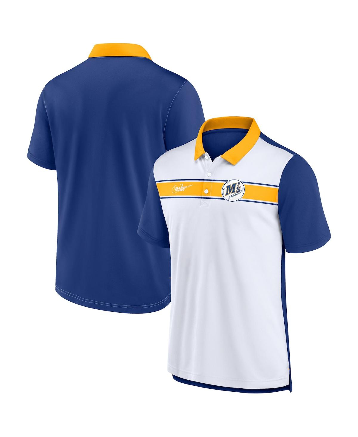 Shop Nike Men's  White, Royal Seattle Mariners Rewind Stripe Polo Shirt In White,royal