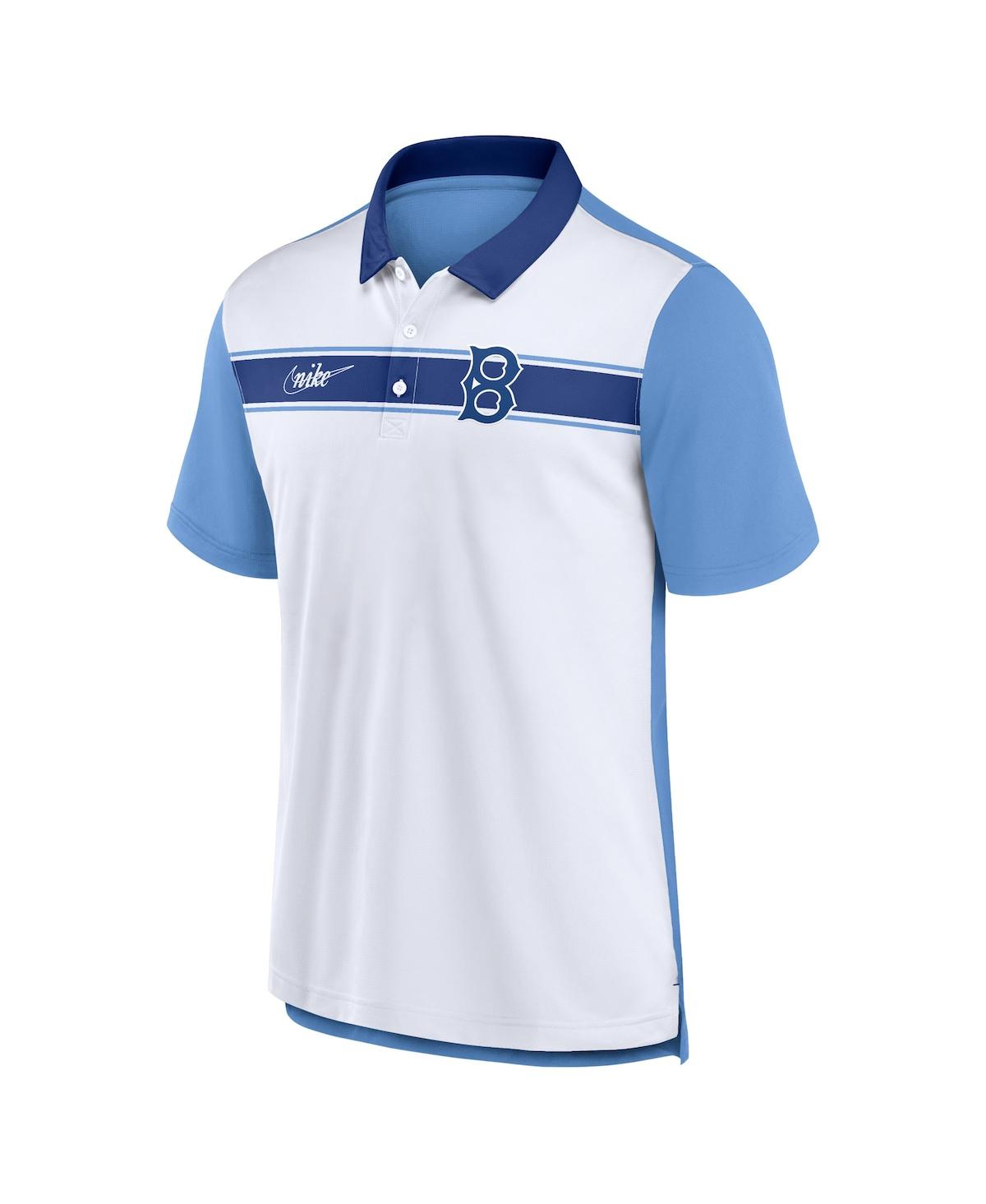 Shop Nike Men's  White, Light Blue Brooklyn Dodgers Cooperstown Collection Rewind Stripe Polo Shirt In White,light Blue