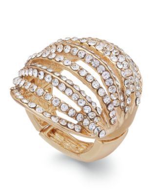 INC International Concepts - Gold-Tone Crystal Pav&eacute; Multi-Row Stretch Ring