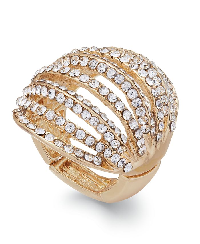 INC International Concepts - Gold-Tone Crystal Pav&eacute; Multi-Row Stretch Ring
