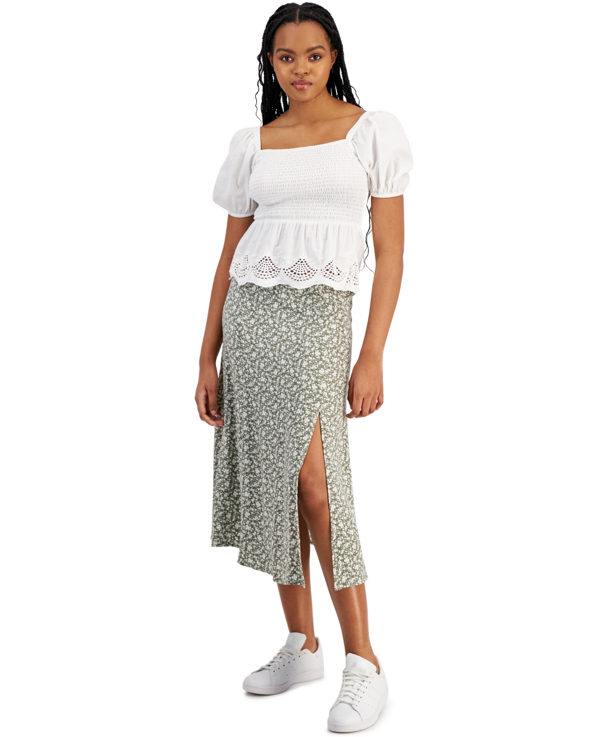 And Now This Women's Printed Midi Skirt, Created For Macy's In Crushed Oregano Floral