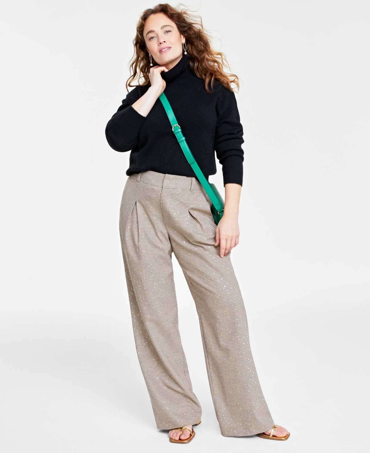 On 34th Plus Size Sequin Plaid Wide-leg Pants, Created For Macy's In Grey Plaid Combo
