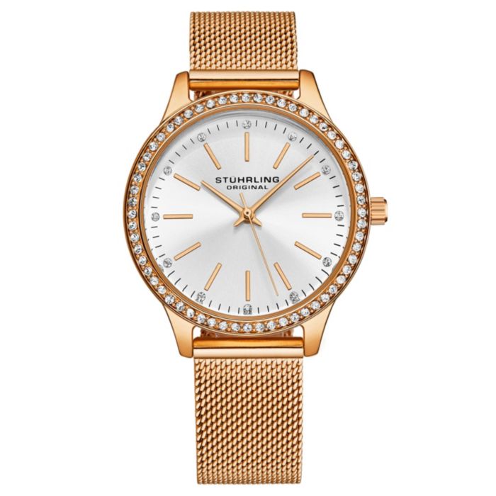 Stuhrling Women's Quartz Watch Crystal Studded Rose Gold Tone Stainless