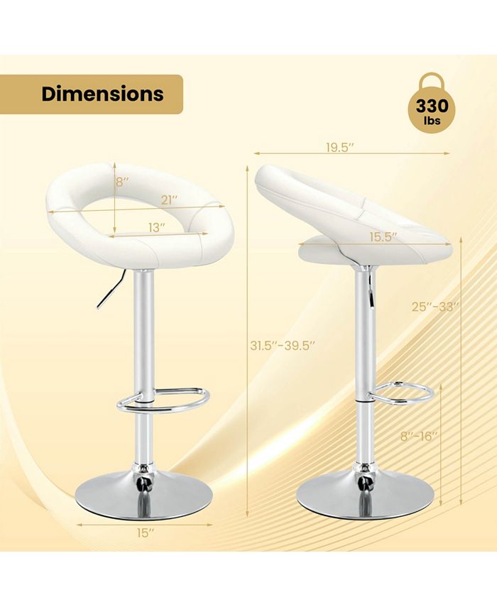 Costway Set of 2 Bar Stools Adjustable PU Leather Barstools Swivel Macy's