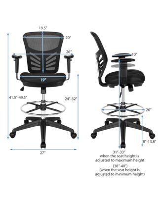 Mesh Drafting Chair Office Chair w/Adjustable Armrests & Foot-Ring