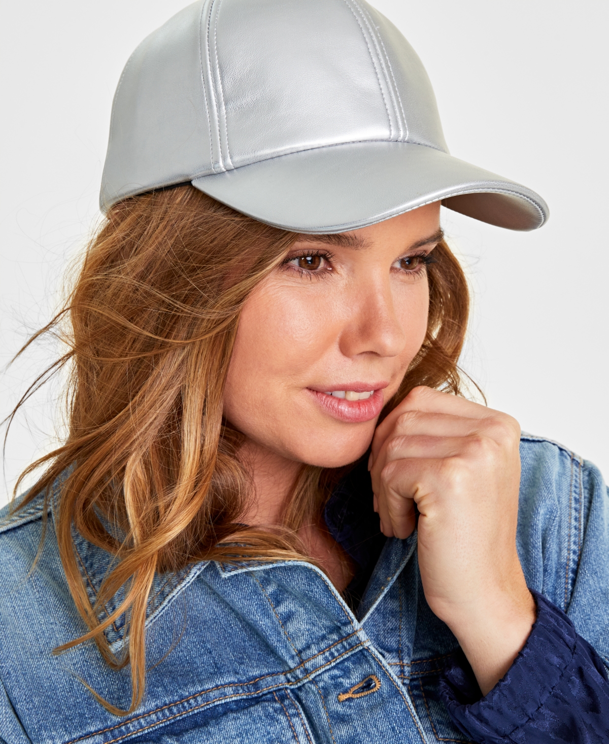 On 34th Women's Metallic Faux-leather Baseball Hat, Created For Macy's In Silver