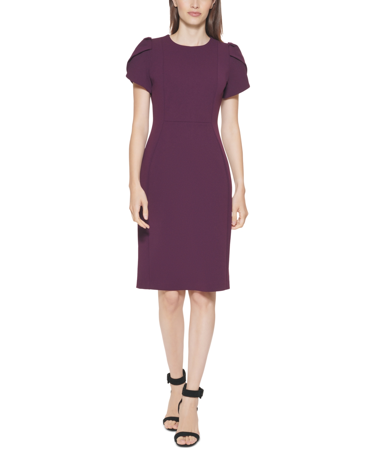 Calvin Klein Tulip-Sleeve Scuba-Crepe Sheath Dress - Red | Smart Closet