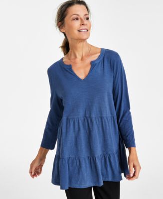 Style & Co Women's Split-Neck Tiered Knit Tunic, Created for Macy's - Macy's