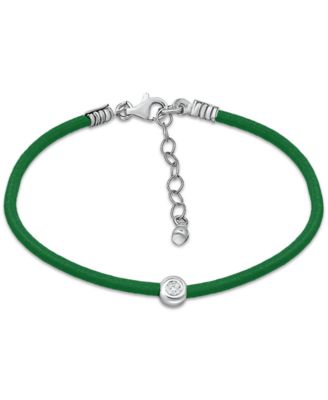 Cubic Zirconia Bezel Cord Ankle Bracelet in Sterling Silver