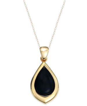 image of Signature Gold Onyx Teardrop Pendant Necklace (8 ct. t.w.) in 14k Gold over Resin