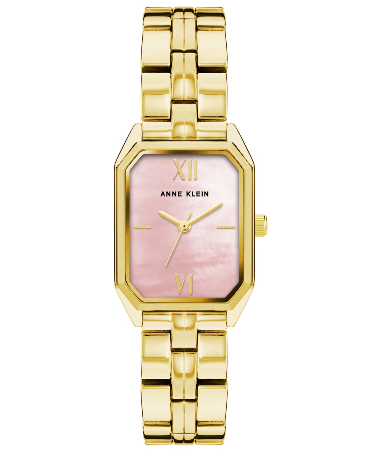 Anne Klein Women's Three Hand Quartz Gold-tone Alloy Link Bracelet Watch, 24mm In Gold,beige