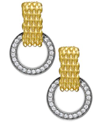 Macy's - Diamond Mesh Circle Drop Earrings in 22k Yellow Gold Vermeil over Sterling Silver and Sterling Silver