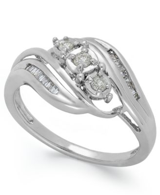 Macy's - Diamond Three-Stone Ring in 10k White Gold (1/5 ct. t.w.)