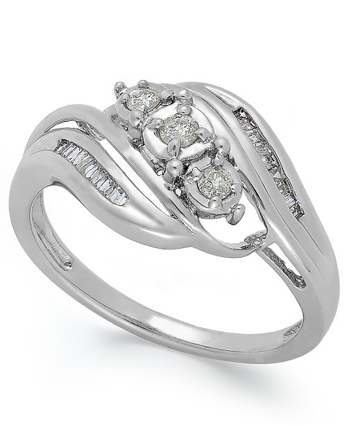 Macy's Diamond ThreeStone Ring in 10k White or Yellow Gold (1/5 ct. t