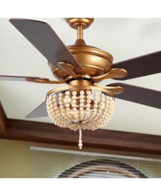 Erin 52" 3-Light Rustic Farmhouse Iron, Wood Bead Mobile-App, Remote-Controlled LED Ceiling Fan
