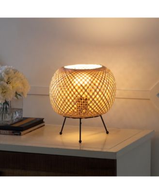 Palma 10.75" Bohemian Rustic Iron, Rattan LED Mini Table Lamp with Smart Bulb