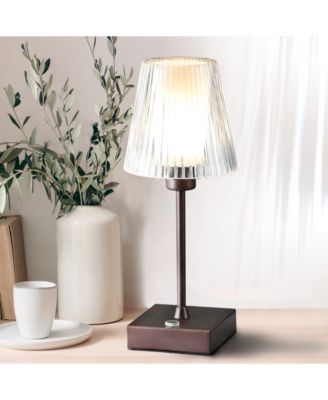 Oscar 12.5" Modern Industrial Rechargeable, Cordless Iron, Acrylic Integrated LED Table Lamp with Ribbed Shade