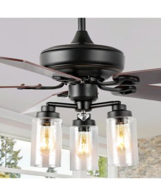 Lucas 52" 3-Light Rustic Industrial Iron, Wood, Seeded Glass Mobile-App, Remote-Controlled LED Ceiling Fan
