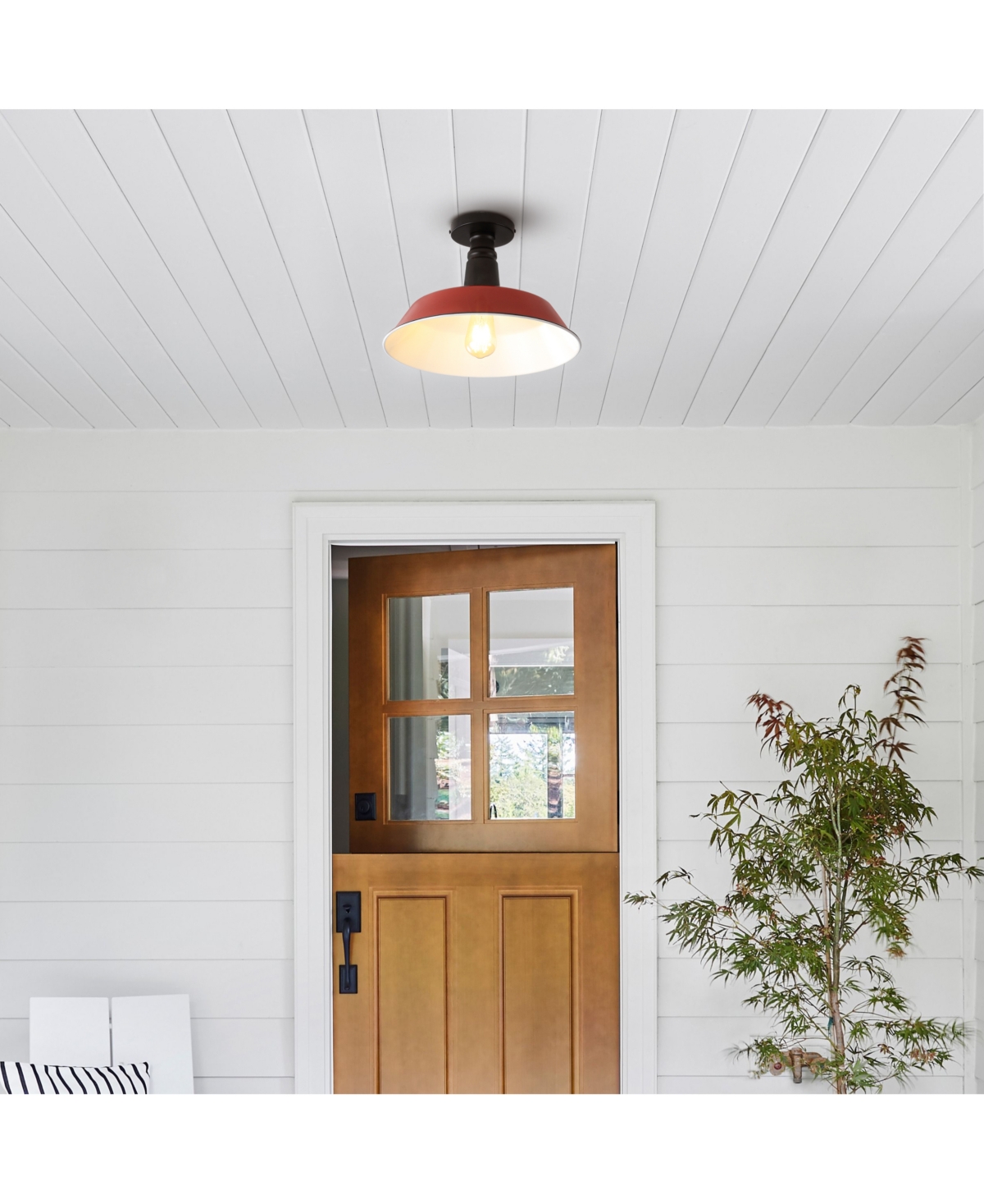 Camila 1-Light Classic Industrial Indoor, Outdoor Iron Led Semi Flush Mount - White