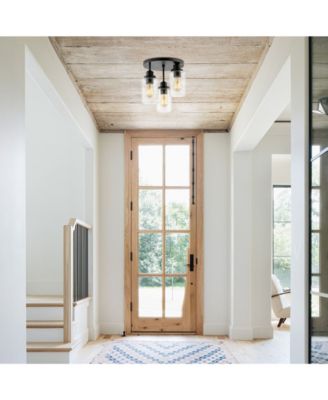 Jonah 12" 3-Light Bohemian Farmhouse Iron, Seeded Glass LED Semi Flush Mount