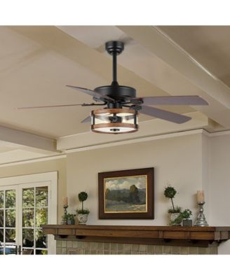 Joanna 52" 2-Light Rustic Industrial Iron, Wood, Seeded Glass Mobile-App, Remote-Controlled LED Ceiling Fan